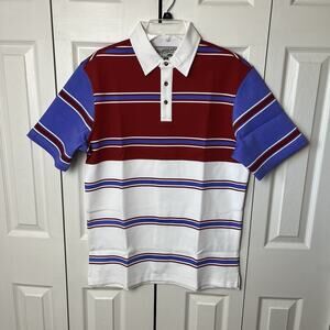 Bogey Boys Golf Triple Stripe Polo Shirt Red Blue White Medium Short Sleeve